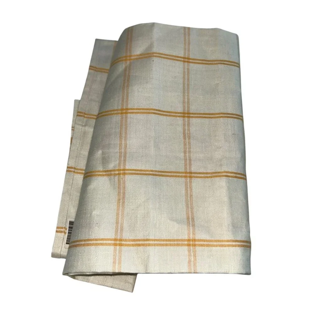 Vintage 100% LINEN NEW golden yellow window pane plaid tea dish towel